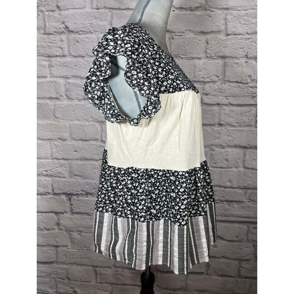 Entro Cottagecore Patchwork Ruffle Babydoll Blouse - Picture 3 of 10